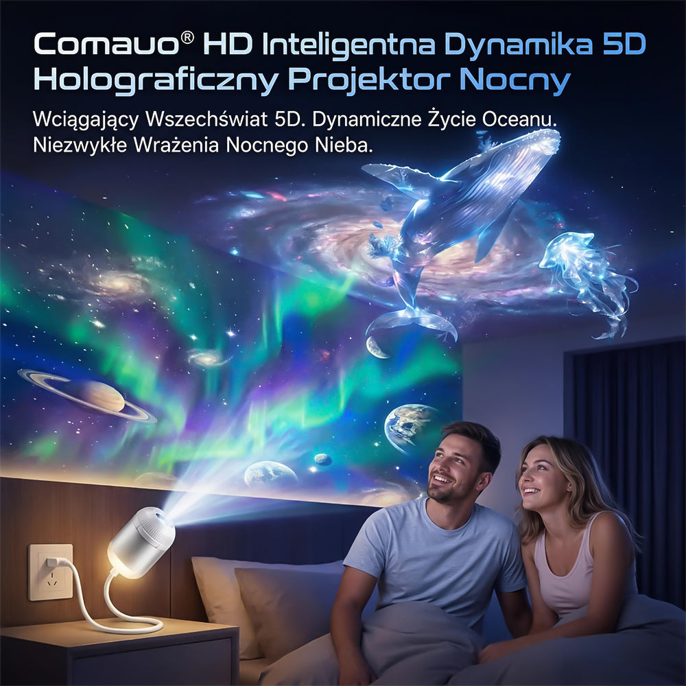 🌌 Comauo® Projektor Lampka Nocna - Inteligentny Holograficzny Projektor Gwiazd