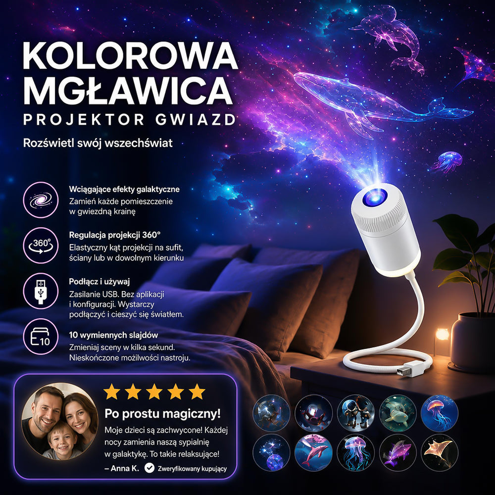 🌌 Comauo® Projektor Lampka Nocna - Inteligentny Holograficzny Projektor Gwiazd