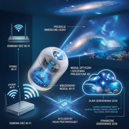 🌌 Comauo® Projektor Lampka Nocna - Inteligentny Holograficzny Projektor Gwiazd